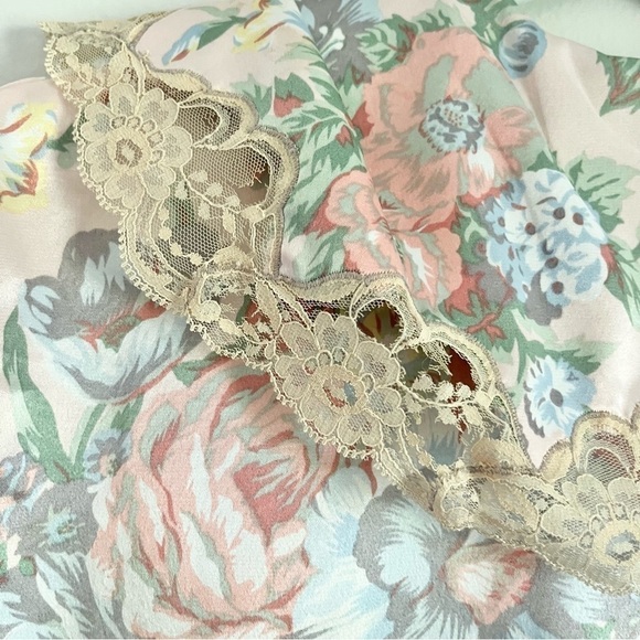 Vintage Victoria’s Secret Gold Label Satin Floral Lace‎ Midi Robe Pink Medium - Picture 13 of 13
